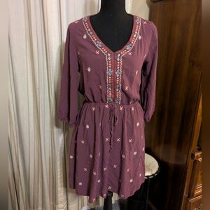 Xhilaration Plum Embroidered V-Neck Midi Dress